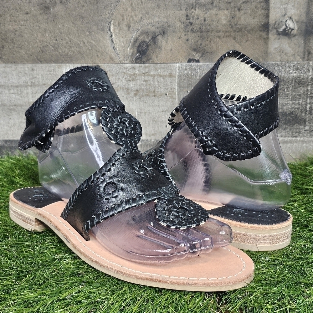 New Jack Rogers Flat Ankle Strap Black Sandals 6.0
